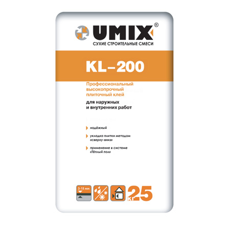 Профессиональный высокопрочный плиточный клей UMIX  KL-200 25 кг