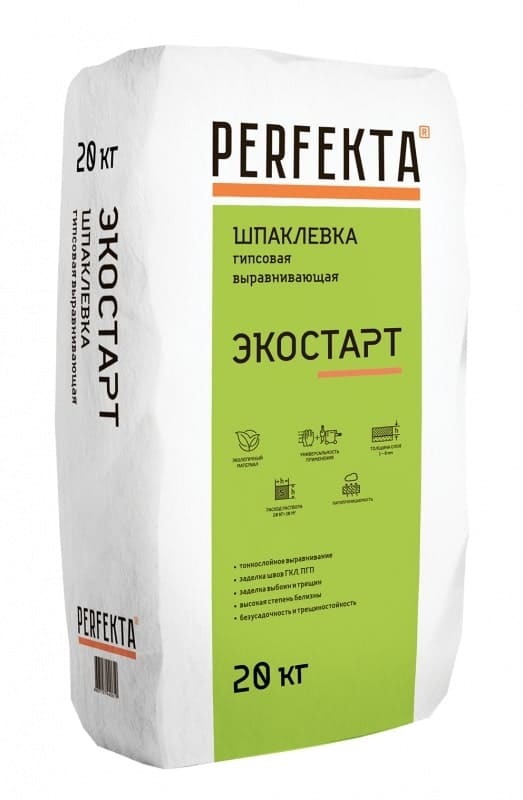 Шпатлевка Perfekta (Перфекта) Экостарт гипсовая выравнивающая белая 20 кг